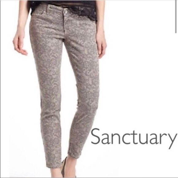 Sanctuary Gray Lace Print Skinny Jeans - Picture 1 of 13